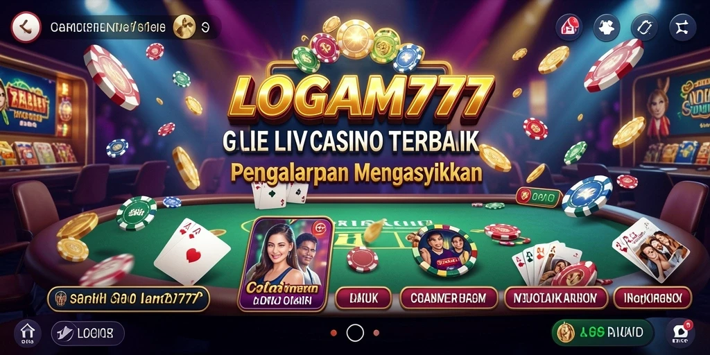 Screenshot LOGAM777 menampilkan dealer profesional dan permainan Live Casino yang menarik.