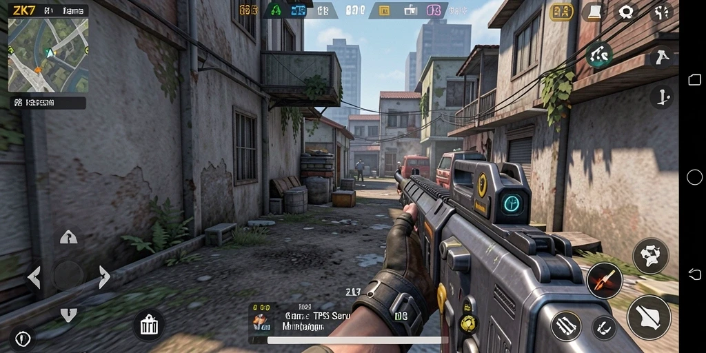 Screenshot gameplay ZK7 menunjukkan aksi tembak-menembak yang intens.